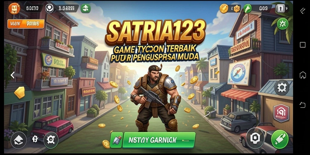 Screenshot gameplay SATRIA123 menampilkan dunia bisnis yang dinamis dan menarik.